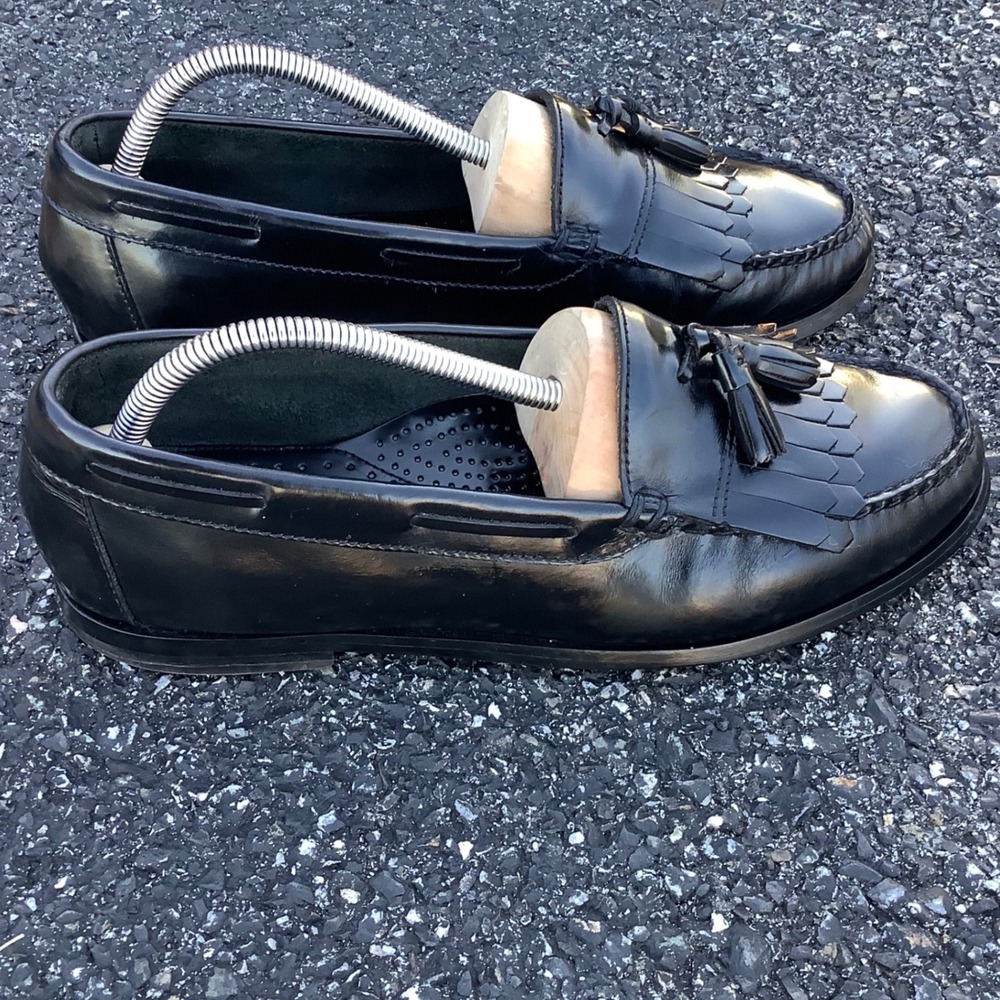 G.H. Bass Bombay Mens 10.5 Black Leather Kiltie Tassel Loafers Made in Brazil